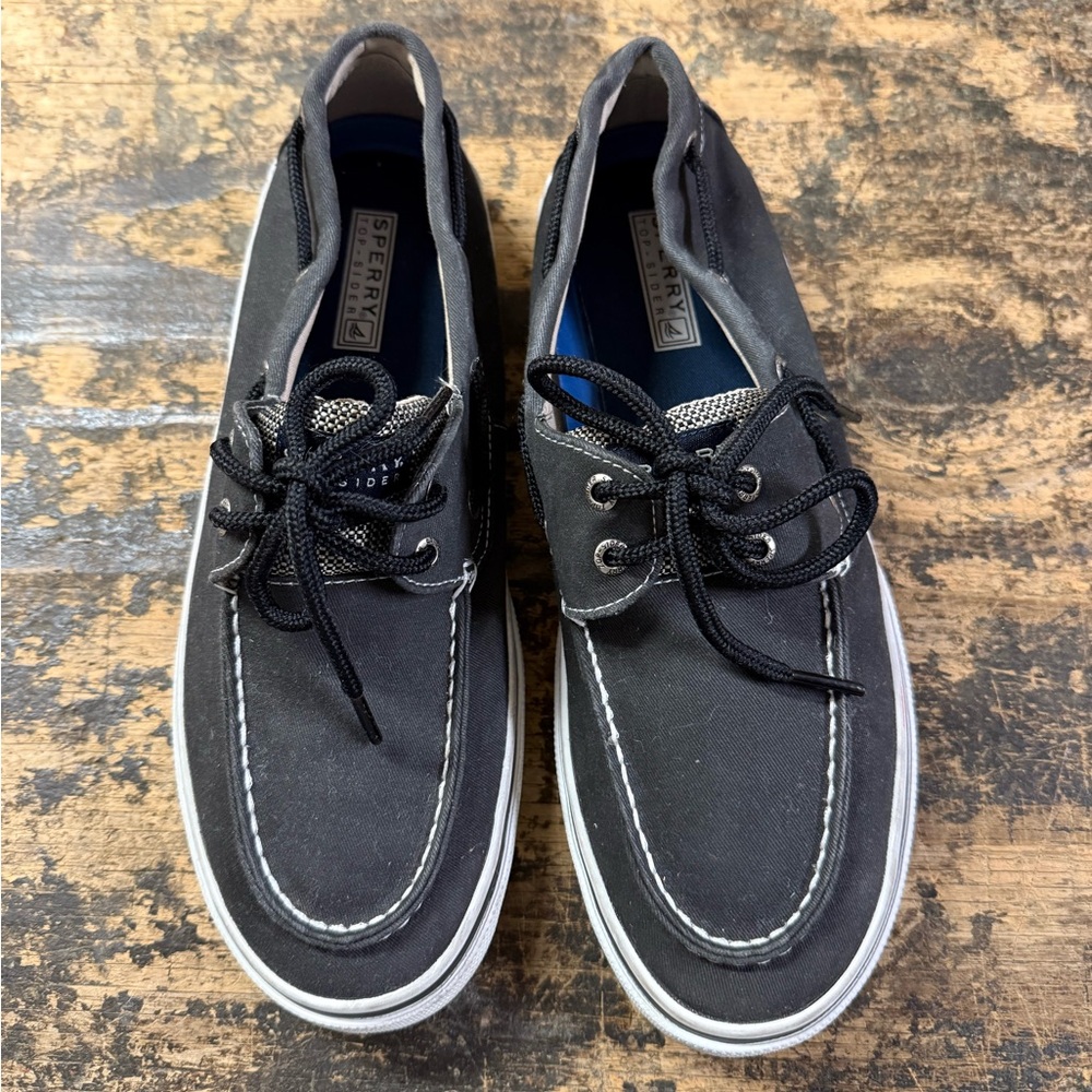 Sperry Top Sider Boat Shoes Mens Casual 0726802 Gray Fabric Lace Up Low Top